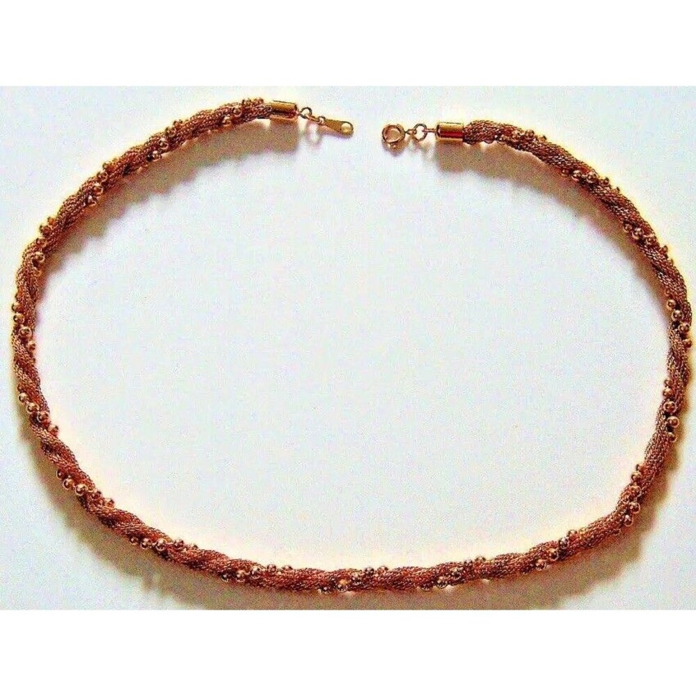 Vintage Avon Mesh Bead Necklace 18 Inch Gold Tone Boho Whimsigoth Festival Fairy